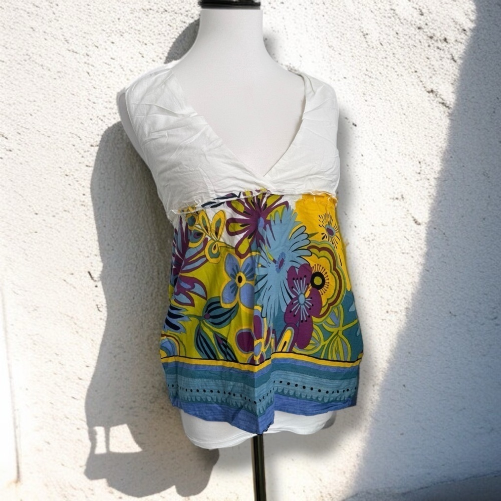Y2K Urban Behaviour Floral Scarf Top – Boho Cottagecore Festival Blouse XS